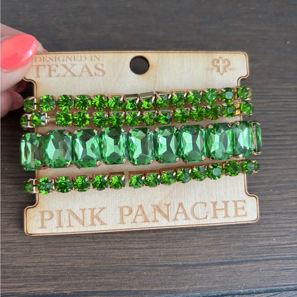 Lime green crystal bracelet stack by Pink Panache, NEW